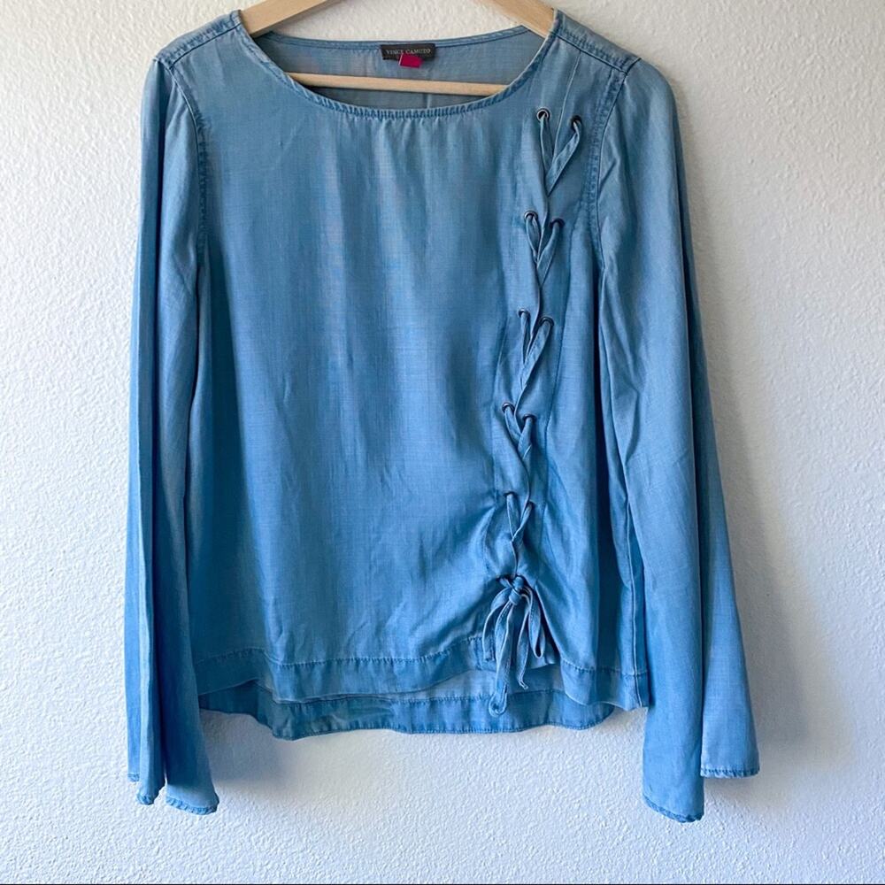 Vince Camuto Light Denim Long Sleeve Lace Up Top